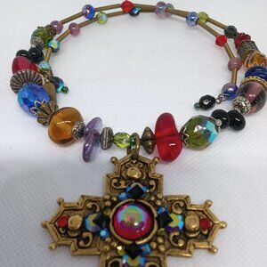 A preowned Treska chocker in a mix of multicolored glass beads and metal